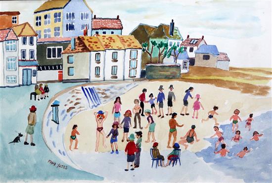 Fred Yates (1922-2008) Bathers on the beach, 11.5 x 17.5in.